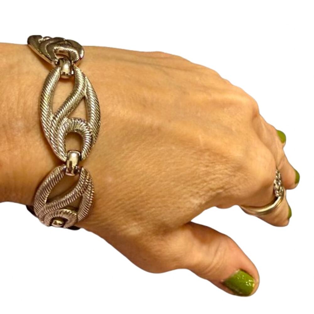 Vintage MONET Silver Tone Link Bracelet with Safety Chain